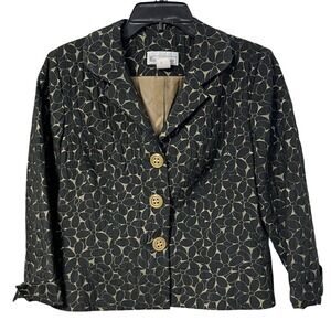 Vintage Elliott Lauren Blazer Black Gold Floral Metallic Women's Size 6